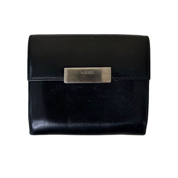 PRADA Vintage Black Leather Wallet Card Coin - Picture 1 of 7